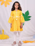 Vastramay Girl's Yellow Printed Ruffle Kurta With Leggings Set