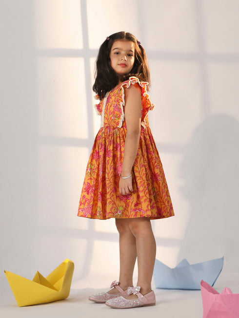 VASTRAMAY Girls' Mustard Dress
