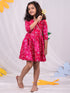 Vastramay Girls' Pink Color Bandhnai Print Angrakha Style Dress