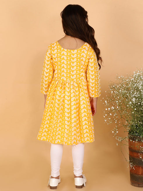 Vastramay Orange Pure Cotton Chikankari Siblings Set