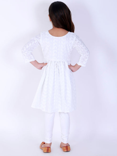 Vastramay White Pure Cotton Chikankari Siblings Set
