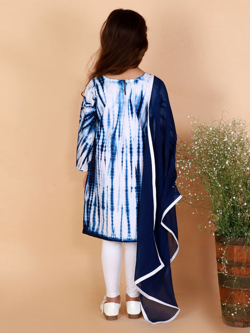 Vastramay Blue Tie And Dye Pattern Cotton Siblings Set