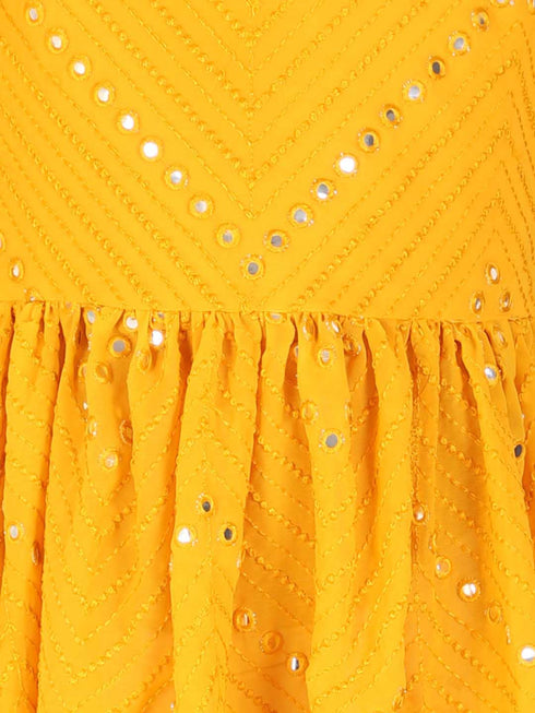Vastramay Girl's Yellow Mirror Kurta
