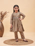 Vastramay Brown Silk Blend Ethnic Print Kurta Pyjama Sibling Set