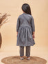 Vastramay Grey Silk Blend Ethnic Print Kurta Pyjama Sibling Set