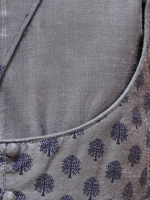 Vastramay Grey Silk Blend Ethnic Print Kurta Pyjama Sibling Set