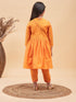 Vastramay Orange Silk Blend Ethnic Print Kurta Pyjama Sibling Set