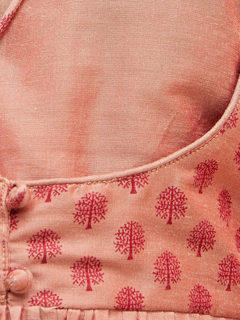 Vastramay Pink Silk Blend Ethnic Print Kurta Pyjama Sibling Set