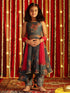 Vastramay Girls' Grey Floral Printed Anarkali And Pyjama With Ruffled Dupatta Set