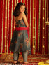 Vastramay Girls' Grey Floral Printed Anarkali And Pyjama With Ruffled Dupatta Set