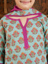 VASTRAMAY Girls' Green And Pink Kurta Pant And Dupatta Set