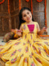 Vastramay Girls' Yellow And Pink Ethnic Kurta Pant Set