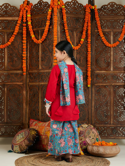 VASTRAMAY Blue Printed Cotton Festive Collection Sibling Set