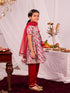Vastramay Girl's Aqua And Red Kurta And Pant Set