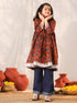 Vastramay Girls' Rust And Navy Blue Flared Kurta Palazzo Set
