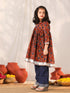 Vastramay Girls' Rust And Navy Blue Flared Kurta Palazzo Set