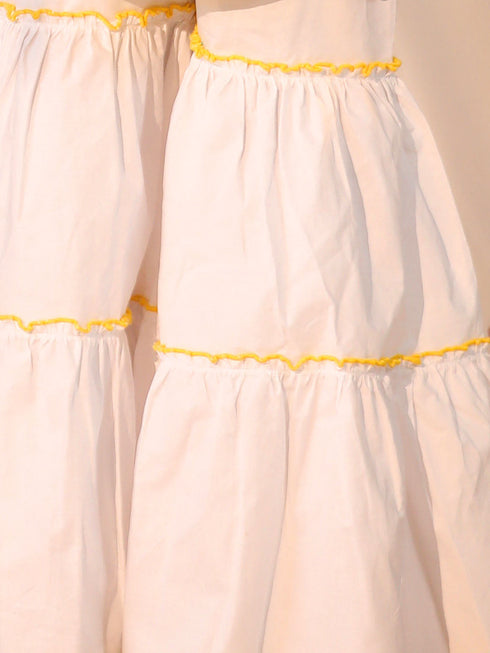 Vastramay Girl's Yellow and White Kurta, Sharara and Dupatta Set