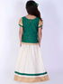 Vastramay Girl's Green & White Pavda Pattu Lehenga Choli Set