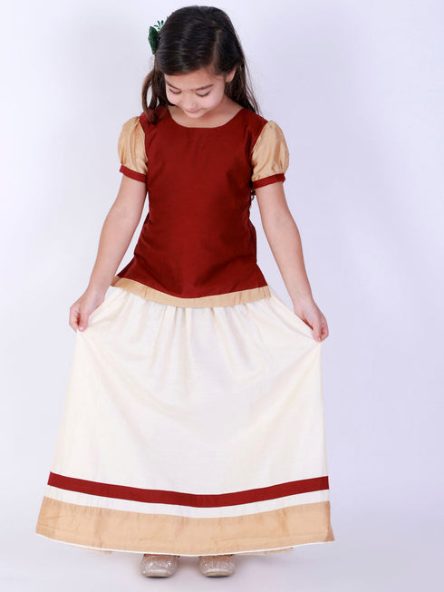 Vastramay Maroon And Cream South Collection Sibling Set