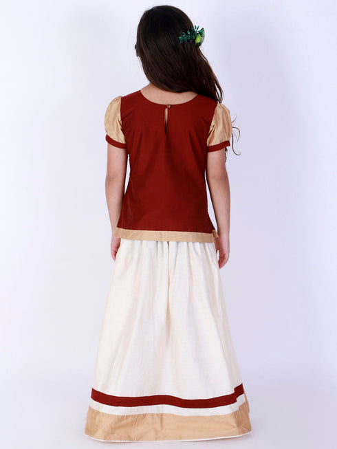 Vastramay Maroon And Cream South Collection Sibling Set