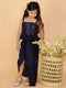 Vastramay Girl's Navy Blue Draped Skirt With Crop Top