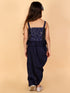 Vastramay Navy Blue Embroidered Silk Blend Siblings Set