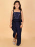 Vastramay Girl's Navy Blue Draped Skirt With Crop Top