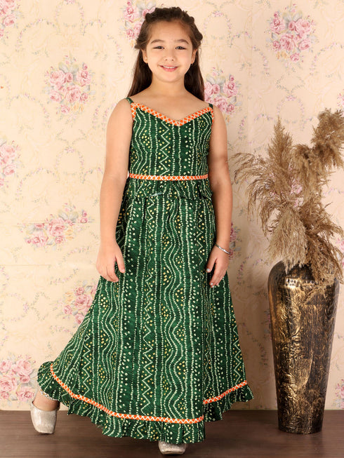 VASTRAMAY Green Bandhni Print Rayon Siblings Set