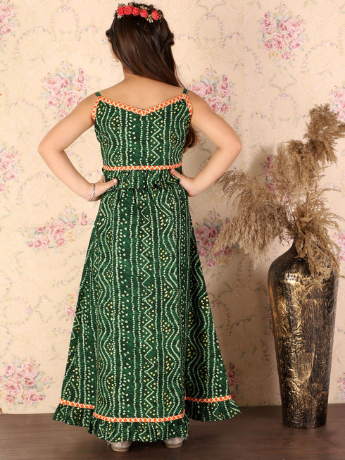 VASTRAMAY Green Bandhni Print Rayon Siblings Set
