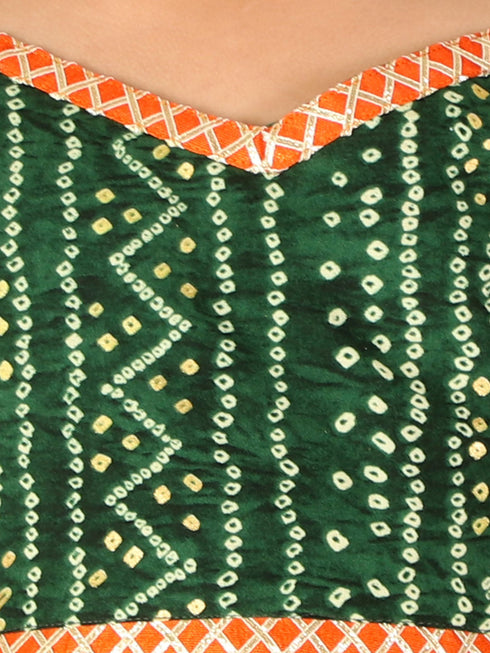 VASTRAMAY Green Bandhni Print Rayon Siblings Set