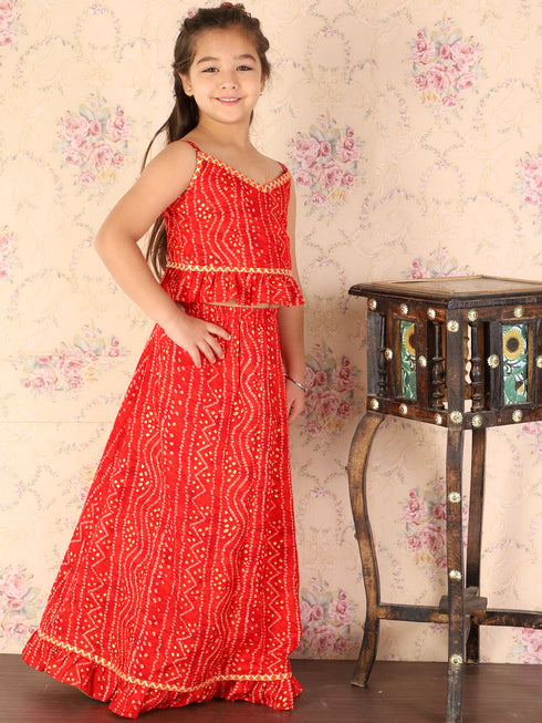 VASTRAMAY Maroon Bandhni Print Rayon Siblings Set