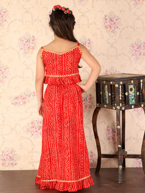 VASTRAMAY Maroon Bandhni Print Rayon Siblings Set