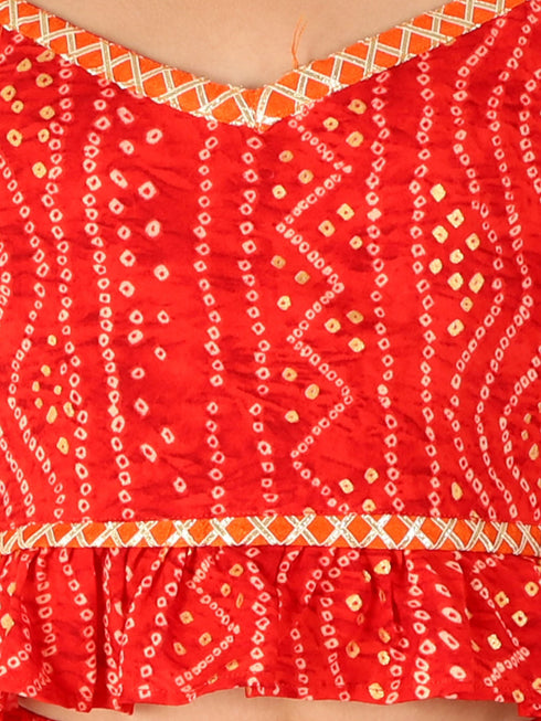 VASTRAMAY Maroon Bandhni Print Rayon Siblings Set