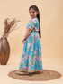Vastramay Girl's Aqua Blue Floral Print Lehenga Set