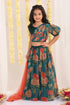 VASTRAMAY Girls' Green Printed Organza Lehenga With Dupatta Set