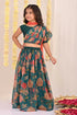 VASTRAMAY Girls' Green Printed Organza Lehenga With Dupatta Set