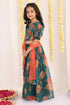 VASTRAMAY Girls' Green Printed Organza Lehenga With Dupatta Set