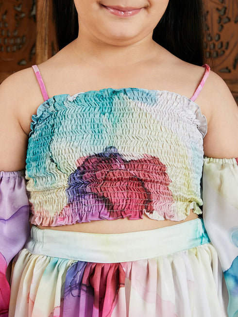 Vastramay Girl's Multicolor Printed Satin Two Piece Set