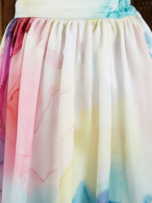 Vastramay Girl's Multicolor Printed Satin Two Piece Set