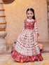 Vastramay Girls' Red And Cream Patola Print Lehenga Set