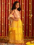 Vastramay Girls' Pink Crop Top And Yellow Net Lehenga With Ruffled Dupatta Set