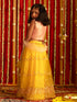 Vastramay Girls' Pink Crop Top And Yellow Net Lehenga With Ruffled Dupatta Set