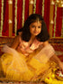 Vastramay Girls' Pink Crop Top And Yellow Net Lehenga With Ruffled Dupatta Set