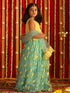 Vastramay Girls' Yellow Crop Top And Aqua Lehenga With Ruffled Dupatta Set