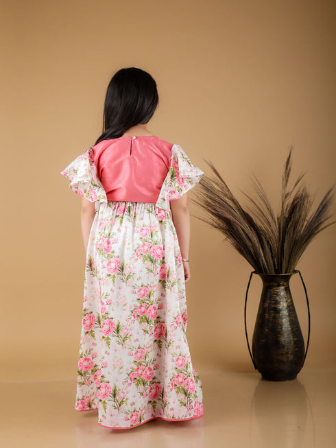 Vastramay Girl's Printed Skirt And Ruffle Crop Top Set