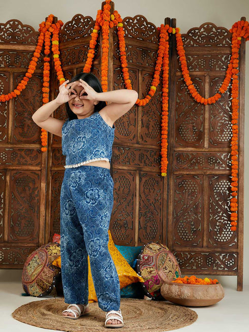 Vastramay Girl's Denim Top And Palazzo Set