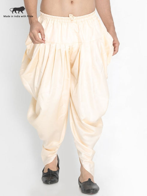 VASTRAMAY Men's Beige Silk Blend Dhoti