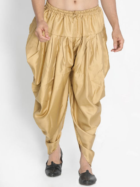 VASTRAMAY Men's Gold Silk Blend Dhoti