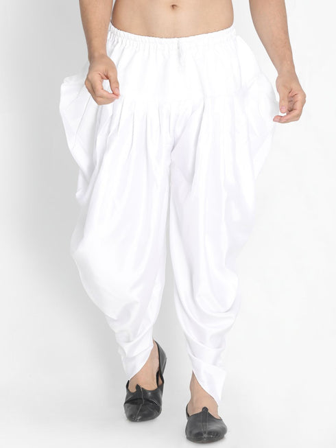 VASTRAMAY Men's White Cotton Satin Blend Dhoti