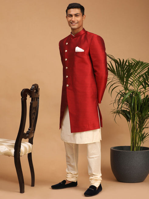 Vastramay Men's Maroon Indo Western Combo Set